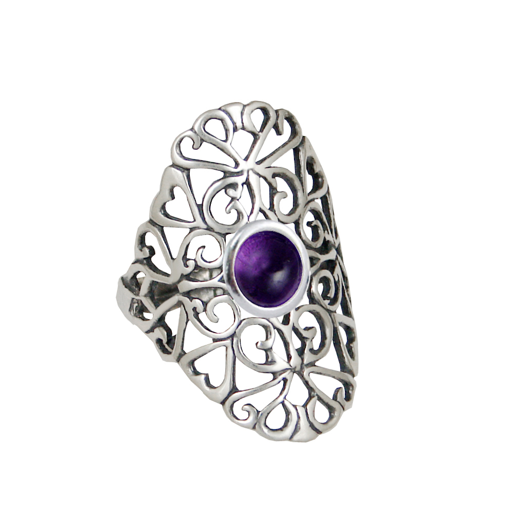 Sterling Silver Filigree Ring With Amethyst Size 7